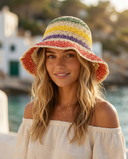 Dana | Crochet Striped Bucket Hat – Summer Beach Wide Brim Packable Sun Hat
