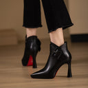 Dania | Buckle Ankle Boots – Casual Pointed Toe High Flared Heel Side Strap