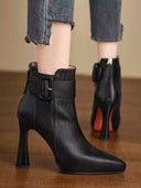 Dania | Buckle Ankle Boots – Casual Pointed Toe High Flared Heel Side Strap