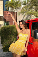 Danica | Strapless Mini Dress – Smocked Bodice Tiered Ruffle Skirt Summer