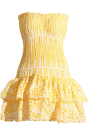 Danica | Strapless Mini Dress – Smocked Bodice Tiered Ruffle Skirt Summer