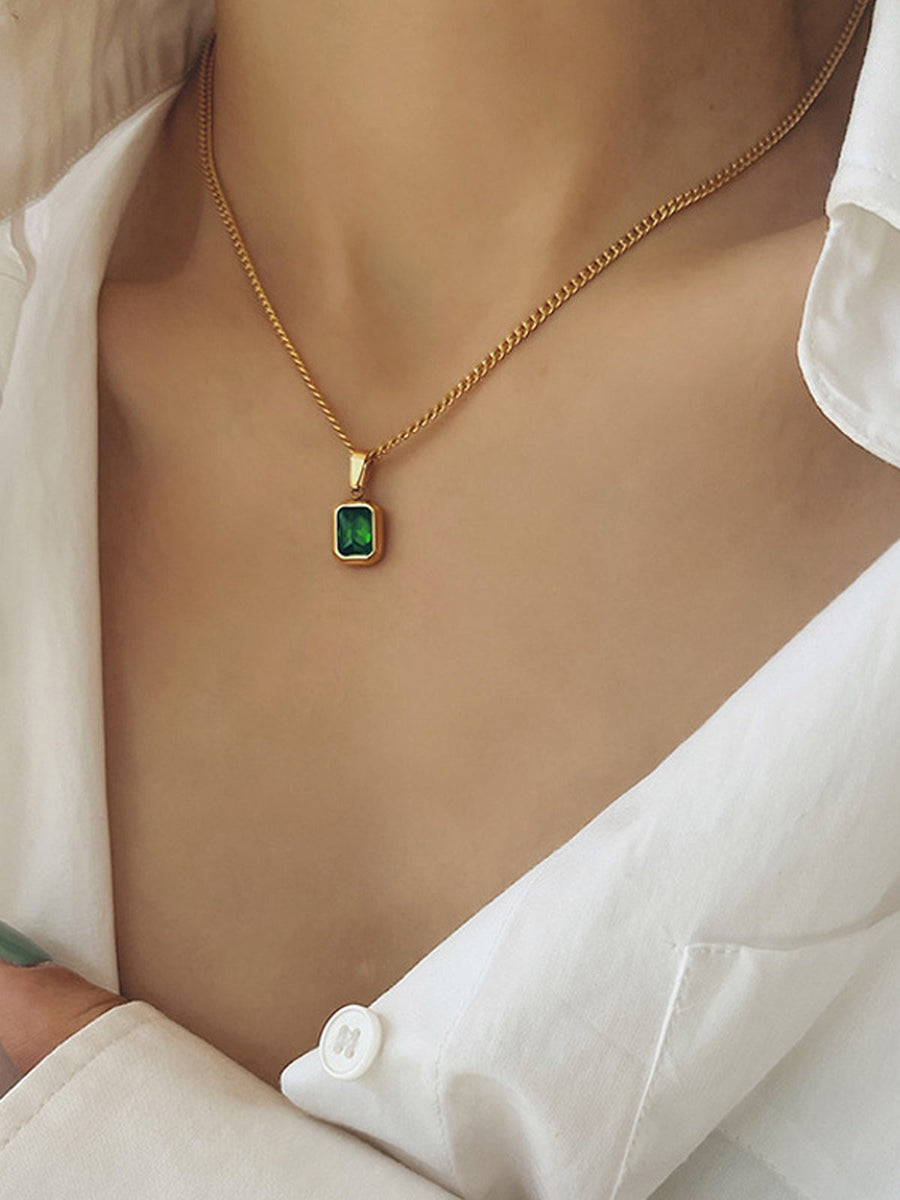 Danielle | Rectangular Pendant Necklace – Everyday Chain Framed Stone Detail