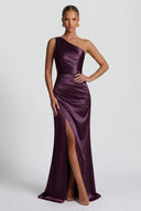 Daphne | Satin Maxi – One Shoulder Ruched Body-Con High Split Formal Wedding Guest Dress