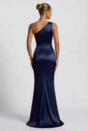Daphne | Satin Maxi – One Shoulder Ruched Body-Con High Split Formal Wedding Guest Dress