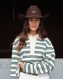 Darcie | Striped Polo Top – Collared Button Placket Long Sleeve