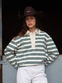 Darcie | Striped Polo Top – Collared Button Placket Long Sleeve