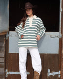Darcie | Striped Polo Top – Collared Button Placket Long Sleeve