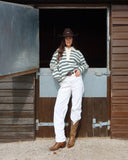 Darcie | Striped Polo Top – Collared Button Placket Long Sleeve