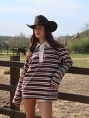 Darcie | Striped Polo Top – Collared Button Placket Long Sleeve