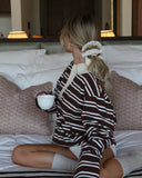 Darcie | Striped Polo Top – Collared Button Placket Long Sleeve