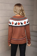 Darcy | Halloween Knit Sweater – Pumpkin Cat Crew Neck Long Sleeve Pattern