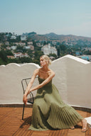 Daria | Corset Pleated Maxi Dress – Spaghetti Strap Sweetheart Wedding Guest Gown