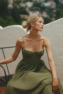 Daria | Corset Pleated Maxi Dress – Spaghetti Strap Sweetheart Wedding Guest Gown