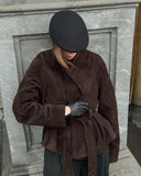 Deborah | Belted Suede Jacket – Button Front Long Sleeve Casual Wear