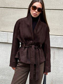 Deborah | Belted Suede Jacket – Button Front Long Sleeve Casual Wear