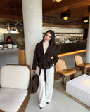 Deborah | Belted Suede Jacket – Button Front Long Sleeve Casual Wear