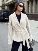Deborah | Belted Suede Jacket – Button Front Long Sleeve Casual Wear
