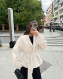 Deborah | Belted Suede Jacket – Button Front Long Sleeve Casual Wear