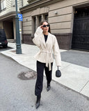 Deborah | Belted Suede Jacket – Button Front Long Sleeve Casual Wear