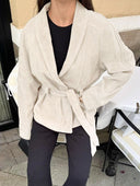Deborah | Belted Suede Jacket – Button Front Long Sleeve Casual Wear