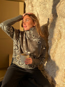 Delaney | Paisley Zip Up Cardigan – High Collar Long Sleeve Everyday Layering