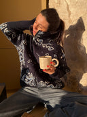 Delaney | Paisley Zip Up Cardigan – High Collar Long Sleeve Everyday Layering