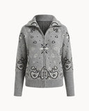 Delaney | Paisley Zip Up Cardigan – High Collar Long Sleeve Everyday Layering