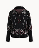 Delaney | Paisley Zip Up Cardigan – High Collar Long Sleeve Everyday Layering