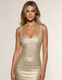 Delara | Metallic Mini Dress – Evening Scoop Neck Wide Strap Sleeveless