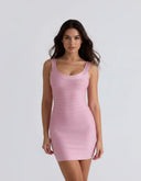 Delara | Metallic Mini Dress – Evening Scoop Neck Wide Strap Sleeveless