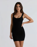 Delara | Metallic Mini Dress – Evening Scoop Neck Wide Strap Sleeveless
