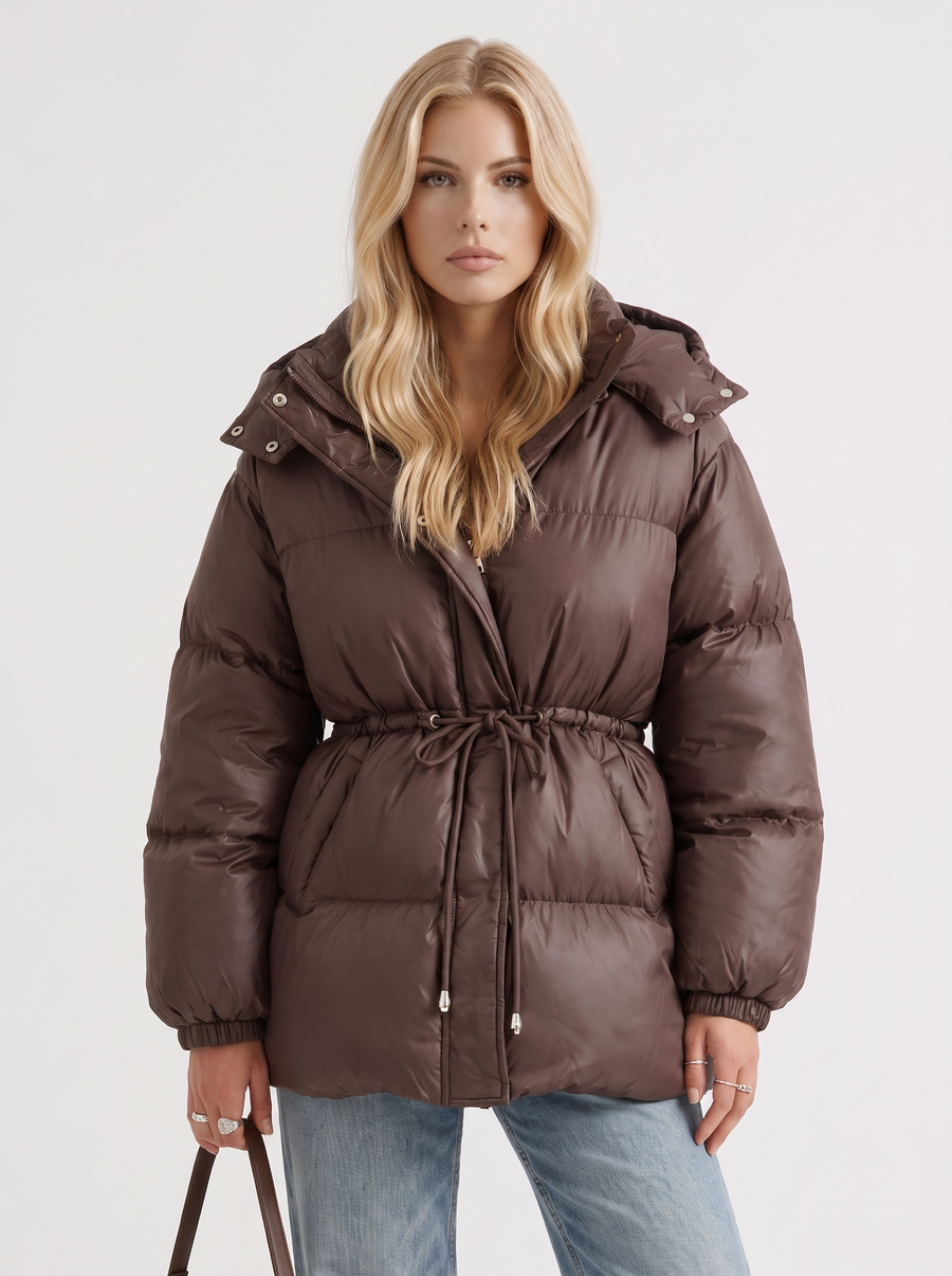 Delcie | Quilted Puffer Jacket – Winter Hooded Drawstring Waist Zip Front