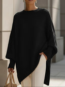Delilah | Oversized Knit Sweater – Crew Neck Batwing Sleeves Ribbed Trim