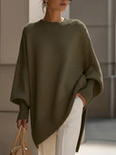 Delilah | Oversized Knit Sweater – Crew Neck Batwing Sleeves Ribbed Trim