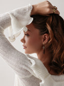 Della | Ruffle Knit Tops – Casual Scoop Neck Long Sleeve Button Front