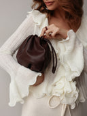 Della | Ruffle Knit Tops – Casual Scoop Neck Long Sleeve Button Front