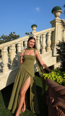Delphine | Formal Solid Maxi Dress – Wedding Guest Scarf Neck Pleated Slit