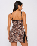 Diana | Leopard Print Nightdress – Sleepwear V Neck Lace Trim Side Panels