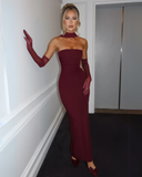 Djenna | Strapless Bodycon Maxi – Choker Neck Gloves Included Evening Dress Set