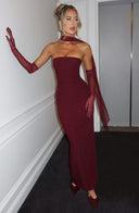 Djenna | Strapless Bodycon Maxi – Choker Neck Gloves Included Evening Dress Set