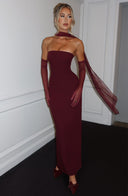 Djenna | Strapless Bodycon Maxi – Choker Neck Gloves Included Evening Dress Set
