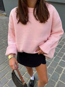 Dove | Oversized Knit Sweater – Crew Neck Drop Shoulder Balloon Sleeves