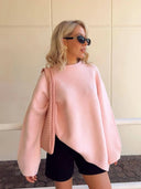 Dove | Oversized Knit Sweater – Crew Neck Drop Shoulder Balloon Sleeves
