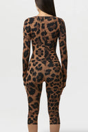 Dulce | Leopard Print Jumpsuit – Halloween Long Sleeve Front Cutout Capri Length