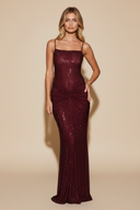 Eden | Sequin Maxi – Square Neck Ruched Twist Bodycon Prom Evening Dress
