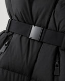 Eira | Belted Hooded Puffer Jacket – Winter High Collar Zip Front Pockets