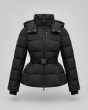 Eira | Belted Hooded Puffer Jacket – Winter High Collar Zip Front Pockets