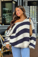 Elaina | Oversized Striped Sweater – Boat Neck Chunky Knit Long Sleeve