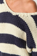 Elaina | Oversized Striped Sweater – Boat Neck Chunky Knit Long Sleeve