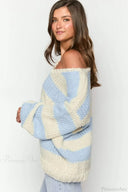 Elaina | Oversized Striped Sweater – Boat Neck Chunky Knit Long Sleeve